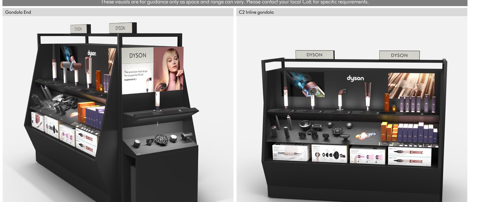 Dyson Sephora gondola end and inline gondola fixtures