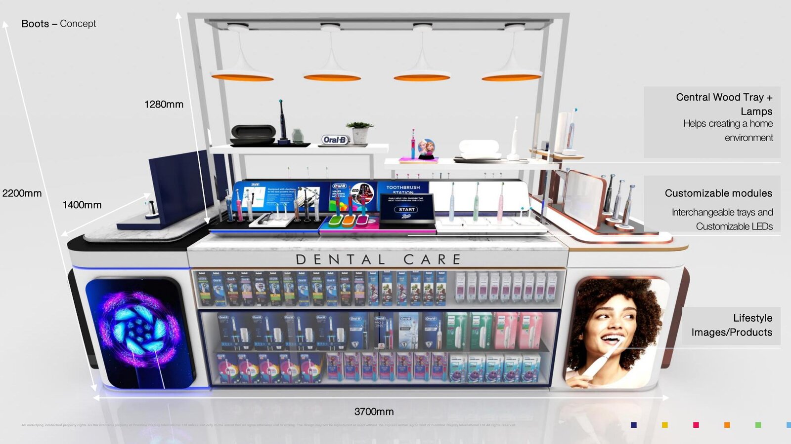 Oral B Boots concept unit, dimensioned render